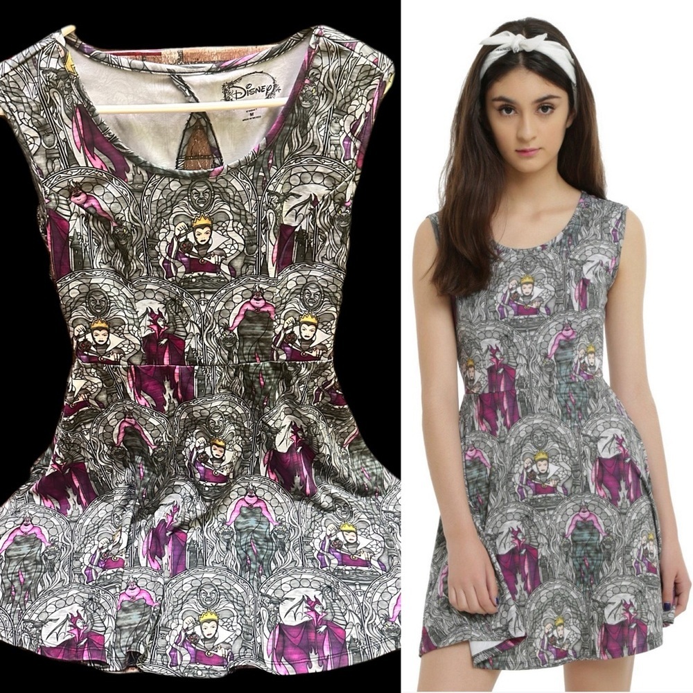 Disney Villains Stained Glass Skater Patterned Dress size M